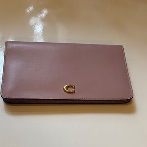 Coach Blush Pink Leather Continental Wallet with Gold 'C' Accent